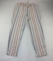 Express Pastel Striped Linen Blend High Rise Ankle Pant 10
