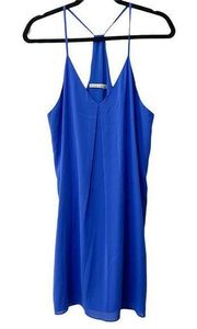 Alice + Olivia Firerra Y Back Stretch Silk Blue Tank Mini Dress Size M Shift