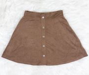 Brown Faux Suede Button Up Skirt