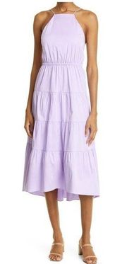 NEW Alice + Olivia Hartley Open Back Tiered Stretch Cotton Midi Dress Lavender
