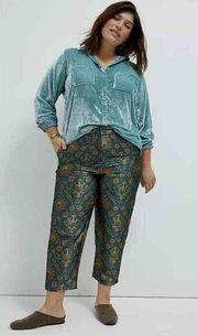 Anthropologie Maeve Pants Womens XL Green Melyssa Jacquard Floral Crop Trouser