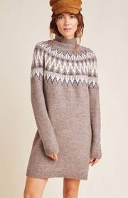 line and dot | Brown Fair Isle Print Turtleneck Sweater Dress Size PXS