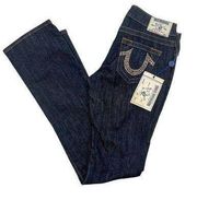 True Religion Dark Wash Straight Leg Denim Jeans Bronze Eyelet Sequin Pocket