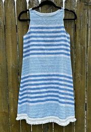 Linen Blend Blue Striped Shift Dress Sz 00