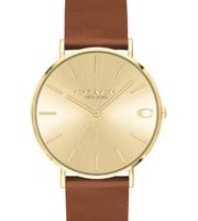 Charles Gold Dial Brown Elliot Saddle Genuine Leather Band Strap Watch 