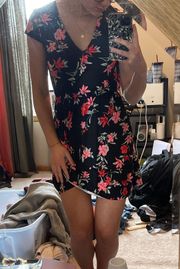 Black Floral Wrap Dress