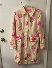 Rain Coat/ Trench in Watercolor Yellow/ Pink  Floral Pint Size S