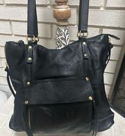 KOOBA Everette Black Large Leather Satchel Tote Bag Gold Tone Hardware