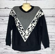 Main Strip NWT Sz. S Black & Gray - Leopard Print Colorblock Acrylic Sweater Top