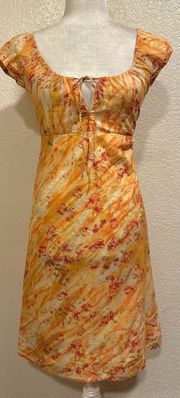 Stef in Time Vintage Y2K Orange Floral Tie Dye Mini Dress