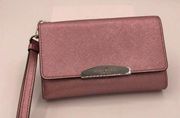 Henri Bendel West 57th Wristlet Wallet Metallic Pink Leather Wrist Strap