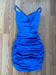 Blue  Mini Dress Cowl Neck Lace-up