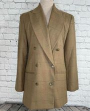 Classiques Entier Double breasted Blazer Jacket XS Windowpane Plaid Olive Tan