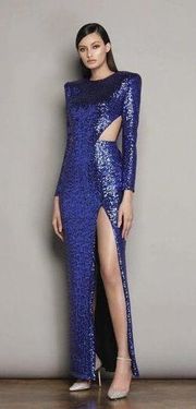 Bronx and Banco Amara Indigo Gown, Long Sleeve Sequin Cut Out