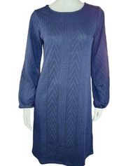 Susan Graver Cable Knit Bateau Neck Dress Indigo/Navy X-Small Long Sleeve Midi