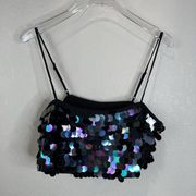 NBD Womens Dazzling Sequins Disc Crop Top Size Small Spaghetti Strap Multicolor