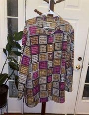 Women's Notations Blouse Size 16W Brown Purple Geometric