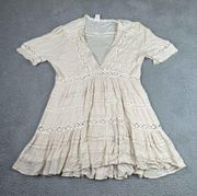 By Together Mini Dress Womens Medium Ivory Lace‎ Short Sleeve Plunging V Neck