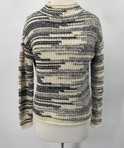 Garnet Hill Artemis Sweater Organic Cotton Pullover Mockneck Knit Cream Black XS
