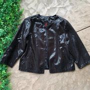 Adrienne Landau Snakeskin Animal Print Patent Shiny Cropped Jacket Black Size M