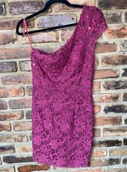 Hailey Logan Adrianna Papell Burgundy Lace Sequined Mini Dress Women's Medium