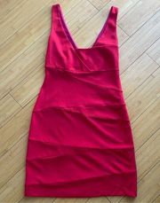 Size 4 Red Dress Exposed Side Zip Sleeveless Square Neck