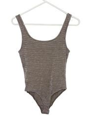 caution to the wind checkered bodysuit brown medium B