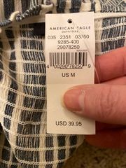 American Eagle Outfitters AEO Blue White Stripe Smocked 3/4 Sleeve Top Medium