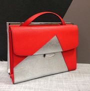 Demi Jour textured red silver leather top handle satchel shoulder bag