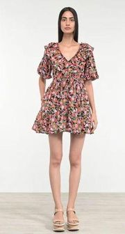 Banjanan  Dress Mini Bloom Women's Small Vivid Black Floral Short NWT