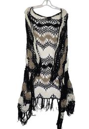 Daytrip Black White Cream Crochet Cardigan Vest Open Front Women's Large LG