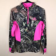 Mossy Oak Women’s Outdoor Print Hot Pink Detail Quarter Zip-Up Sweatshirt