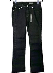 Black Bootcut Mid Rise Stretchy Jeans with sequins/embroidery Petite 4 26W NWT