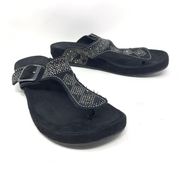 Bjorndal Women's Sz 9 Nikko Faux Suede Bedazzled Buckle Strap Thong Sandal Black