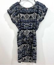 Hippie Rose gray and blue Aztec print belted dress size medium