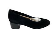 Marilyn Leah Black Suede Block Heel Slip-On Pumps Shoes Size 6.5 M