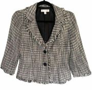 White House Black Market Size 2 Tweed Blazer Black White 3/4 sleeve