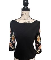 Sweet Crochet Top Floral Sleeves Black Bodice By .