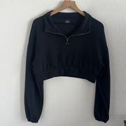 Hollister Gilly Hicks Black Cropped Quarter Zip Collar Sweatshirt Small