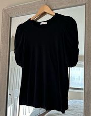 A.L.C. Black Cotton Ruched Sleeve Blouse Size Medium