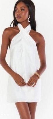 Show Me Your MuMu Jasmine Halter Mini Dress Ivory Luxe Satin White