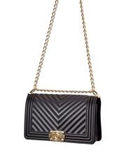 New JUSTFAB Chevron Jelly Crossbody Black Purse W/ Gold Color Chain Classic