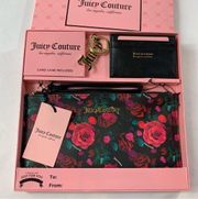 Juicy Couture  Boxed Gift Set Black Multi Rose - Wristlet, Card Holder & Keychain