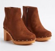 Torrid Brown Studded Clog Bootie Faux Cognac Suede