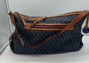 Dooney & Bourke Vintage Denim Blue Signature Canvas With Tan Leather Trim Should