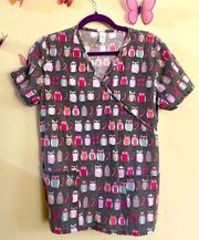 Just Be.. Breast Cancer Awareness with Owls Scrub Top (Ties in Back)- Small