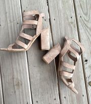 Beige Taupe Faux Suede Cutout Chunky Heels