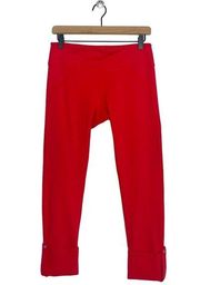 Ellie Cropped Leggings Women's Size Large Red Rolled Hem Gym Workout Athleisure