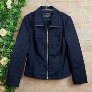 Magaschoni New York Quilted Zip Pocketed Casual Jacket Navy Blue Size 4