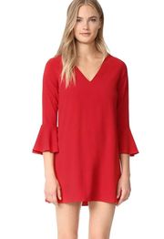 Red 3/4 Bell Sleeve V Neck Mini Dress- Size 4